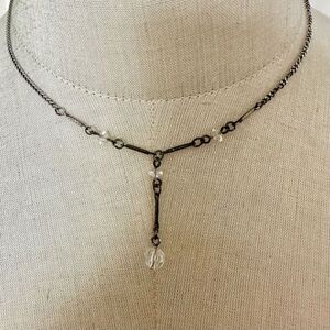 Grey clear crystal Y necklace